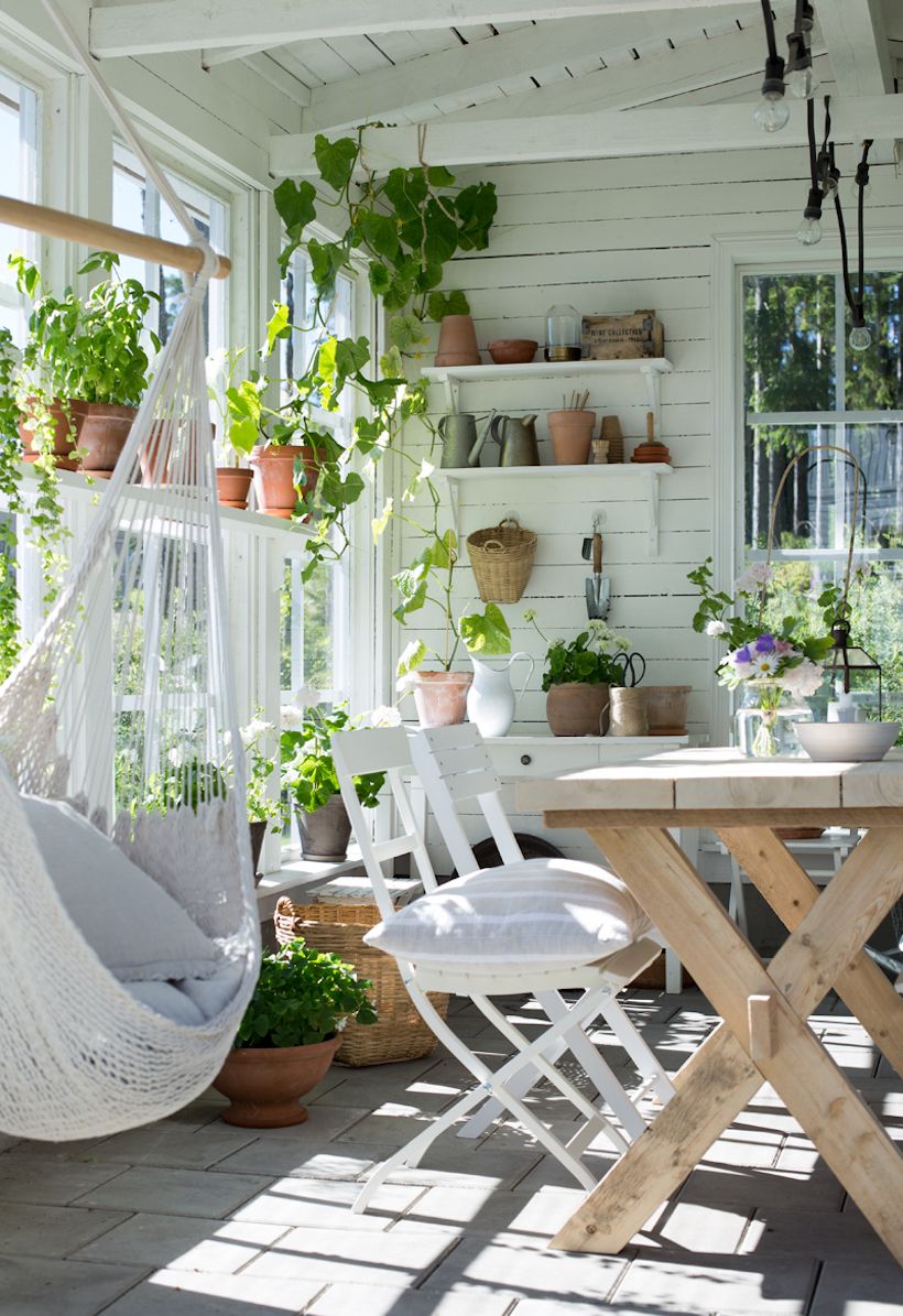 festoon lights in sun room