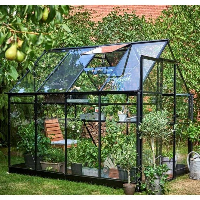 Greenhouse nestled in garden